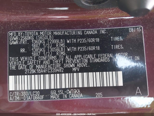 Lexus RX 350 2015 2T2BK1BA4FC339482 Image 9