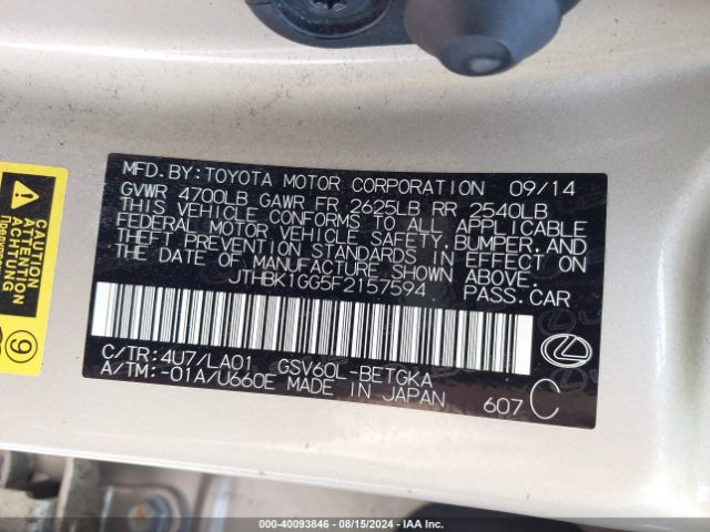 JTHBK1GG5F2157594 Lexus ES 350