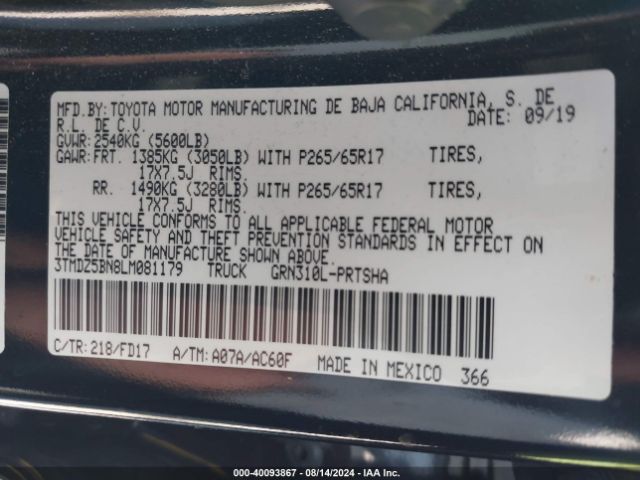 3TMDZ5BN8LM081179 Toyota Tacoma Trd Sport