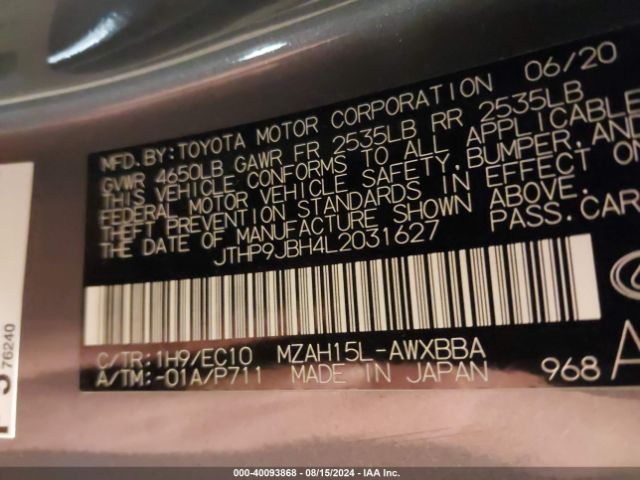 JTHP9JBH4L2031627 Lexus UX 250H