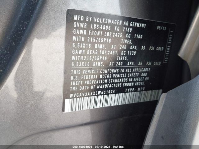 WVGAV3AXXEW501674 Volkswagen TIGUAN S