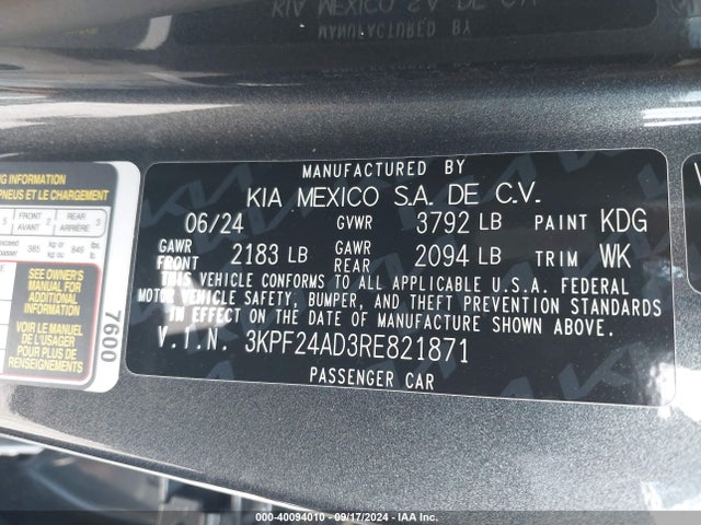 KIA FORTE LX 2024 3KPF24AD3RE821871 Image 9