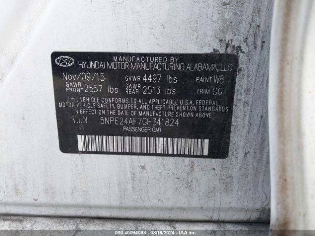 5NPE24AF7GH341824 Hyundai SONATA SE