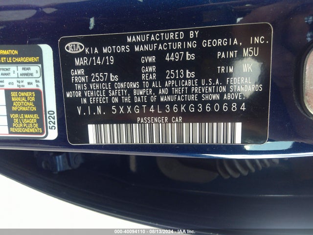 KIA Optima Lx 2019 5XXGT4L36KG360684 Image 9