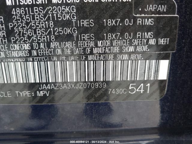 JA4AZ3A3XJZ070939 Mitsubishi Outlander Es/le/se/sel