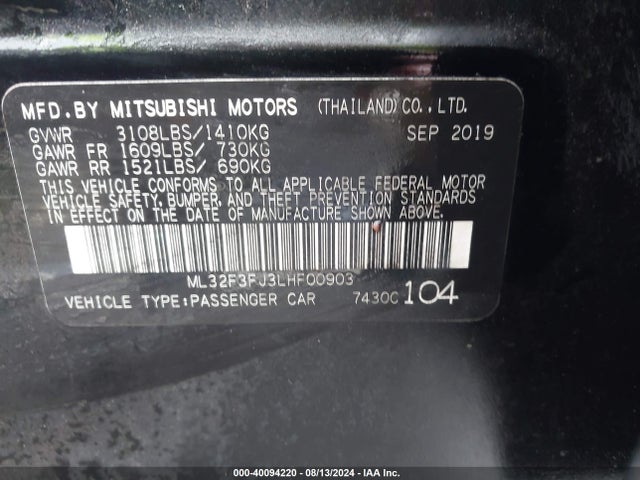 2020 MITSUBISHI MIRAGE G4 ML32F3FJ3LHF00903 Photo 8