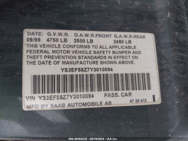 2000 SAAB 9-5 YS3EF58Z7Y3010094 Photo 8