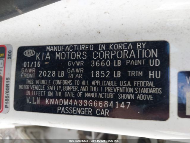 KNADM4A33G6684147 KIA RIO LX