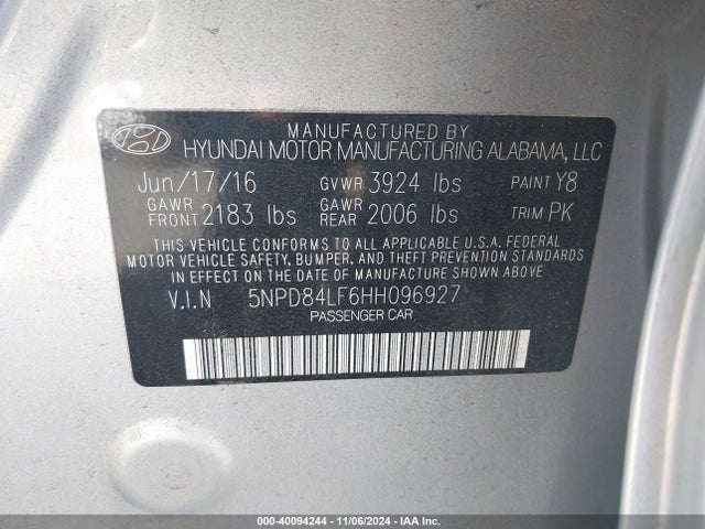 Hyundai ELANTRA SE 2017 5NPD84LF6HH096927 Image 9