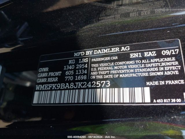 WMEFK9BA8JK242573 Smart Fortwo Electric Drive Passion/prime