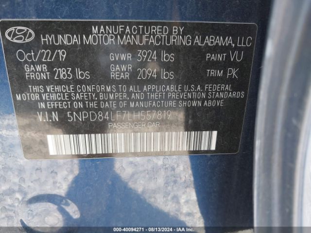 5NPD84LF7LH557819 Hyundai ELANTRA SEL