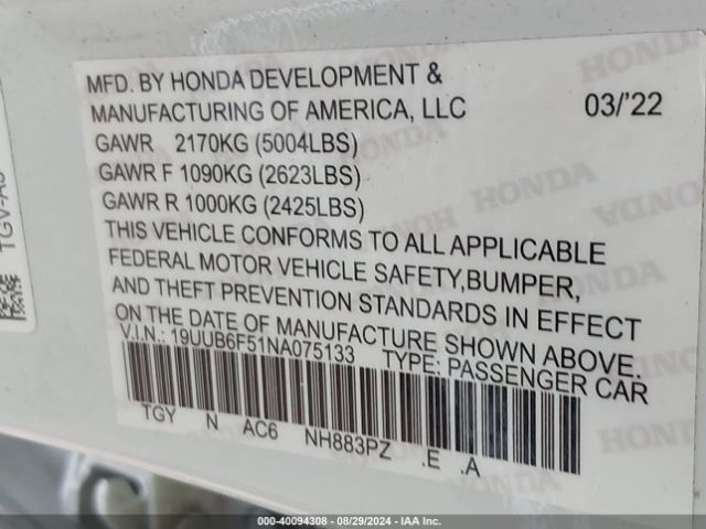 19UUB6F51NA002053 Acura Tlx A-spec Package