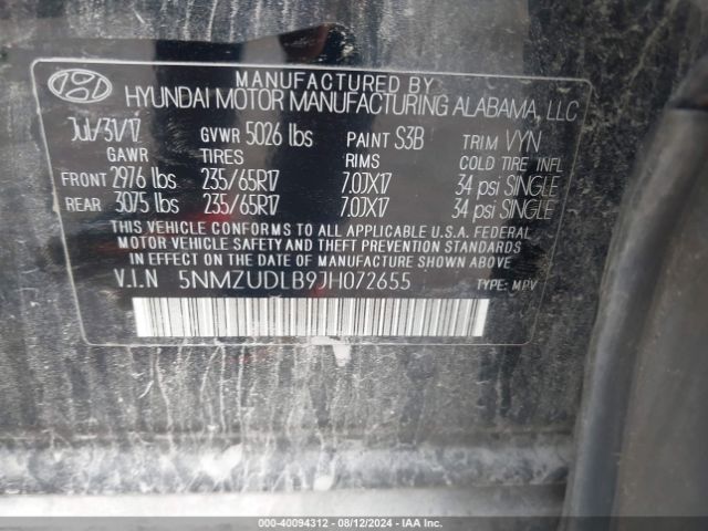 5NMZUDLB9JH072655 Hyundai Santa Fe Sport 2.4l