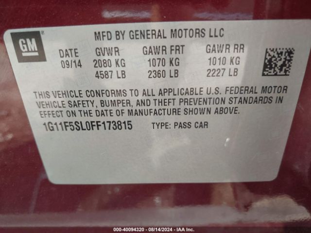 1G11F5SL0FF173815 Chevrolet Malibu 1lz