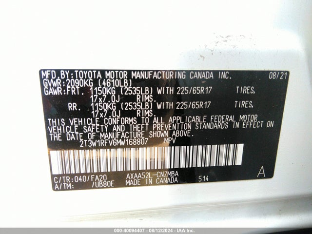 Toyota Rav4 Xle 2021 2T3W1RFV6MW168807 Image 9