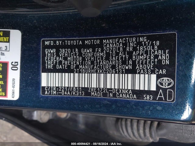 Toyota COROLLA LE 2019 2T1BURHEXKC206131 Image 9