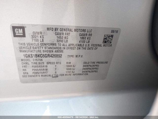 1GKS1BKC6GR426892 GMC YUKON SLT