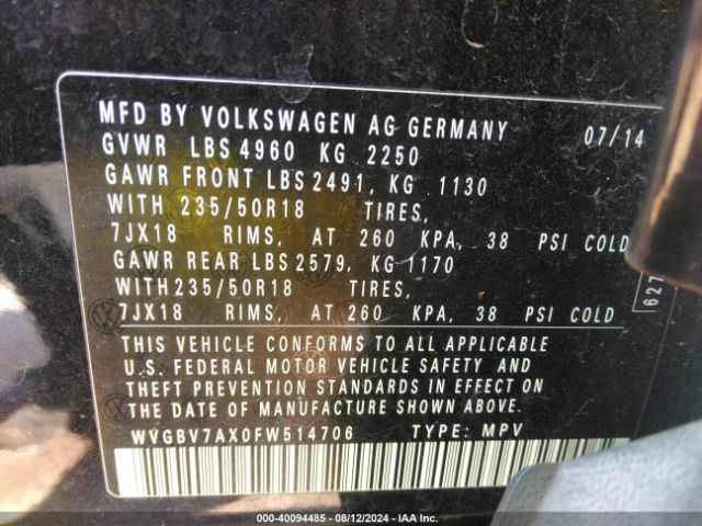 WVGBV7AX0FW514706 Volkswagen TIGUAN SE