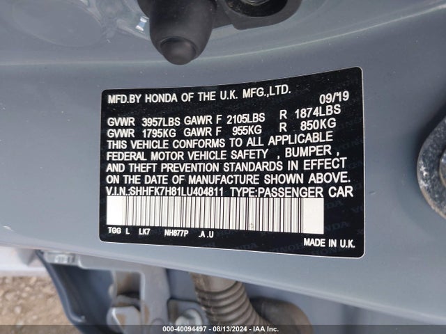 Honda Civic Ex-l 2020 SHHFK7H81LU404811 Image 9