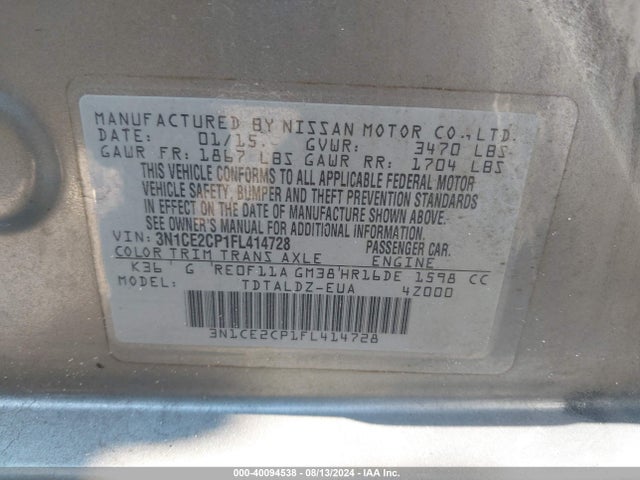 Nissan Versa Note S (sr)/s Plus/sl/sr/sv 2015 3N1CE2CP1FL414728 Image 9