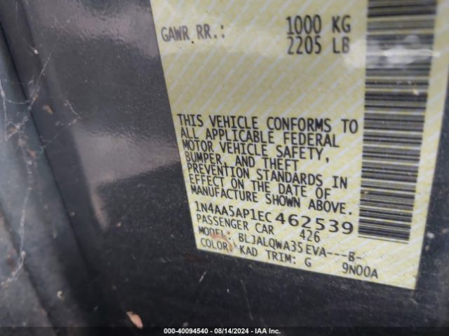 1N4AA5AP1EC462539 Nissan Maxima 3.5 S/3.5 Sv