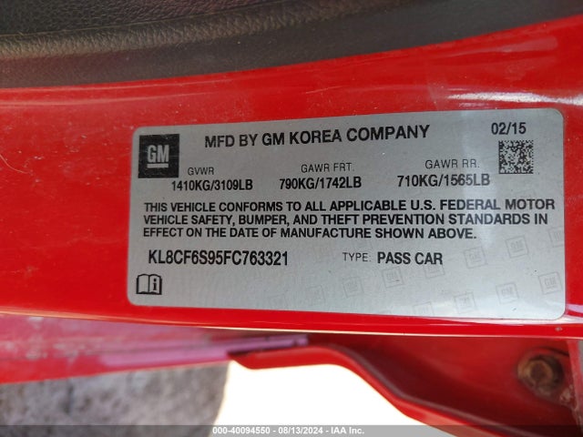 Chevrolet Spark 2lt Cvt 2015 KL8CF6S95FC763321 Image 9
