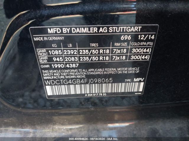 WDCTG4GB4FJ098065 Mercedes-Benz Gla 250 4matic