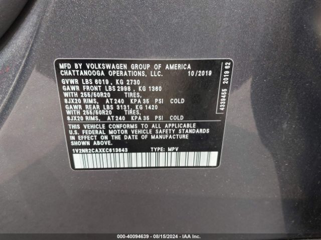 2019 VOLKSWAGEN ATLAS 1V2NR2CAXKC613643 Photo 8