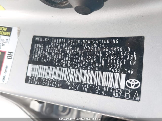 Toyota Corolla S Plus 2015 5YFBURHE6FP206360 Image 9