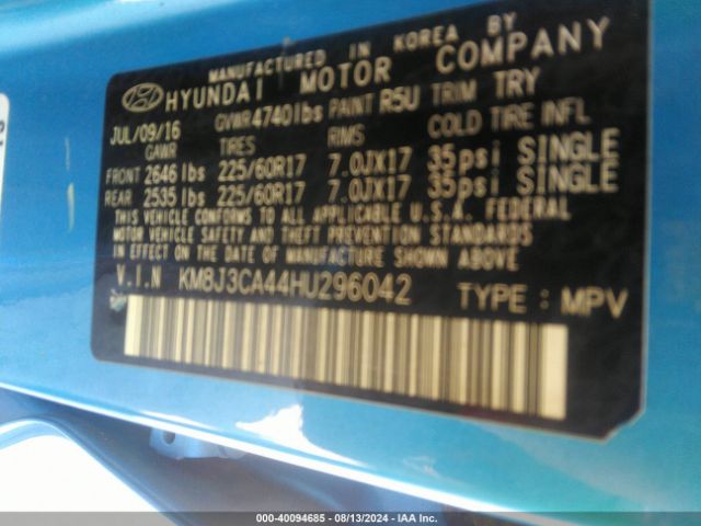 KM8J3CA44HU296042 Hyundai TUCSON SE
