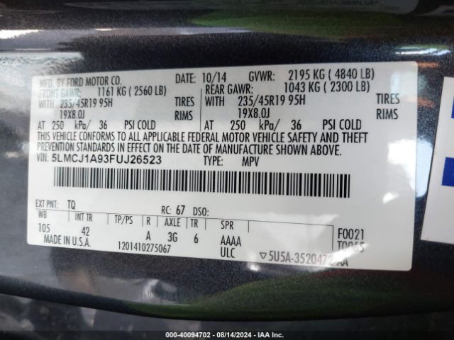 5LMCJ1A93FUJ26523 Lincoln MKC