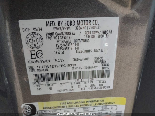 Ford F-150 Xlt 2014 1FTFW1ET9EFC10313 Image 9