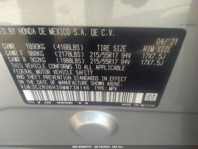 2021 HONDA HR-V 3CZRU6H39MM738146 Photo 8