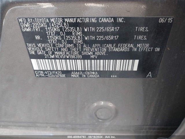 Toyota Rav4 Xle 2015 2T3WFREV5FW198399 Image 9