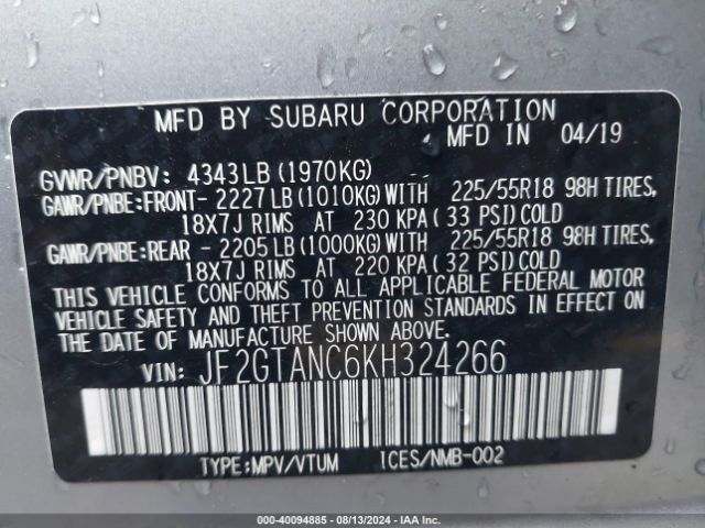 JF2GTANC6KH324266 Subaru Crosstrek 2.0i Limited