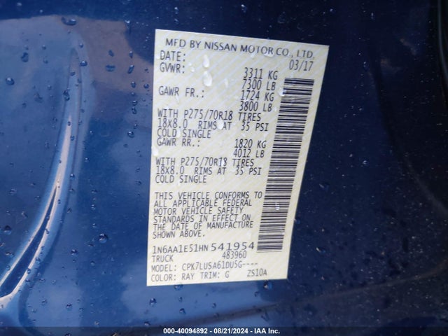 Nissan Titan Pro-4x 2017 1N6AA1E51HN541954 Image 9
