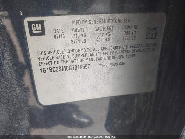 Chevrolet Cruze Ls Auto 2016 1G1BC5SM0G7319597 Image 9