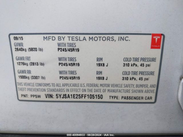 5YJSA1E25FF105150 Tesla Model S 70d/85d/p85d