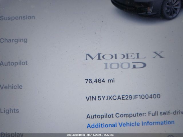 5YJXCAE29JF100400 Tesla Model X 100d/75d/p100d