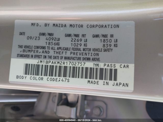 JM1BPAKM2R1702757 Mazda Mazda3 2.5 S Select Sport