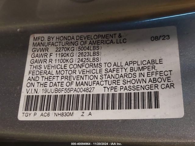 19UUB6F55PA004827 Acura Tlx A-spec Package