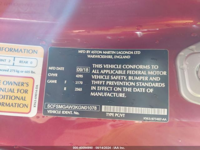 Aston Martin Vantage 2019 SCFSMGAW3KGN01078 Image 9