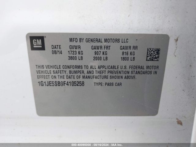 Chevrolet Sonic Ltz Auto 2015 1G1JE5SB9F4105258 Image 9