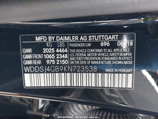 WDDSJ4GB9KN723538 Mercedes-Benz CLA 250 4MATIC
