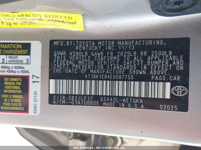 Toyota Avalon Xle Premium 2014 4T1BK1EB4EU087755 Image 9