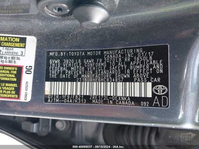 Toyota COROLLA LE 2017 2T1BURHE6HC834857 Image 9