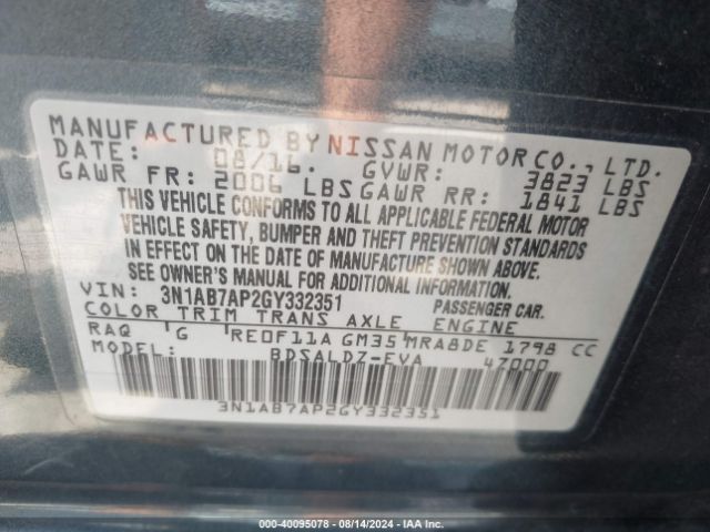 3N1AB7AP2GY332351 Nissan SENTRA SV