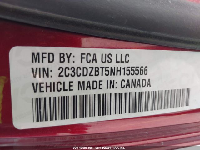 2C3CDZBT5NH155566 Dodge Challenger R/t
