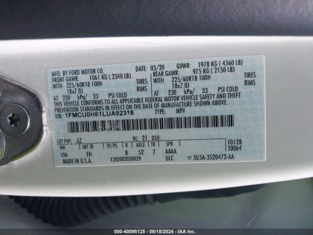 2020 FORD ESCAPE 1FMCU0H61LUA92318 Photo 8