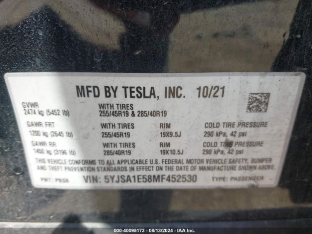 5YJSA1E58MF452530 Tesla Model S Long Range Dual Motor All-wheel Drive
